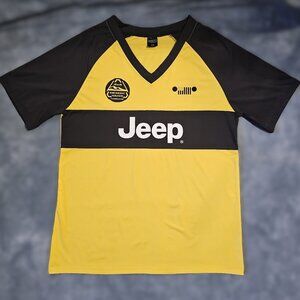 Jeep Spirit 1941 Men's M Soccer Style V-Neck Shirt Yellow Black Stretch Wicking